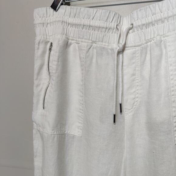 Athleta Women's Sz 14 Tall White Linen Jogger Pants Pull on Elastic Waist - Picture 2 of 7